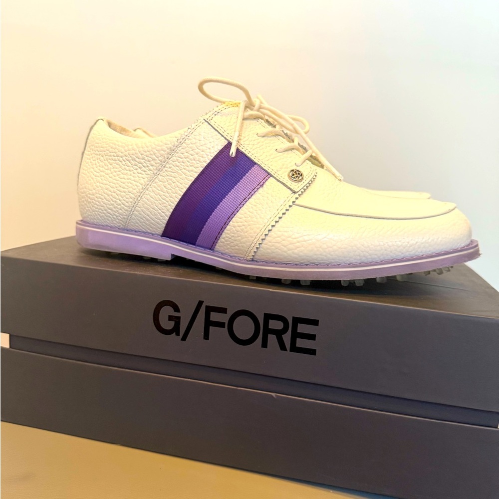 G/FORE Gallivanter Golf Shoes Women’s Size 9.5 White Leather Purple Stripe